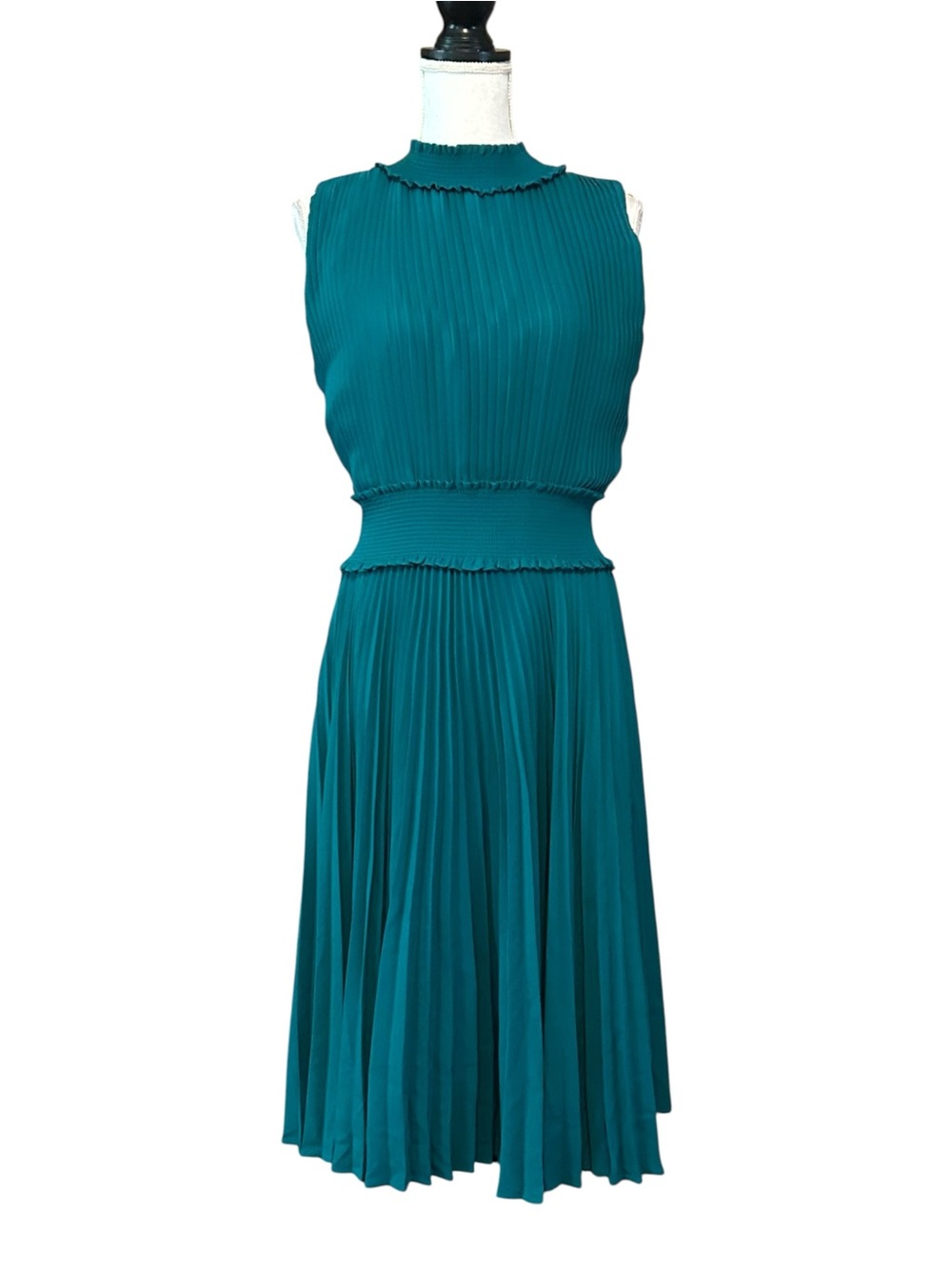 Nanette Nanette Lepore Sleeveless Smocked Neck Pleated Career Dress SZ 12 Teal - Picture 3 of 9